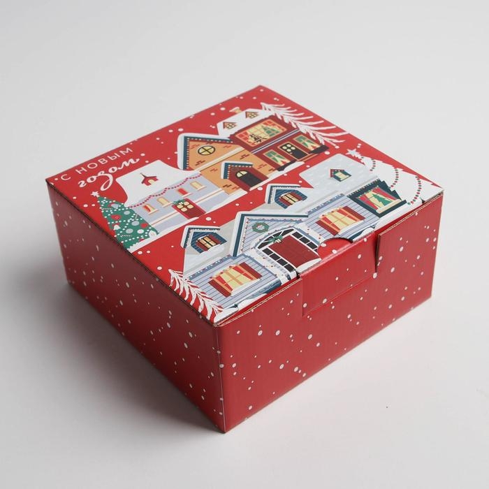 Коробка подарочная новогодняя складная «Зимний город», 15 х 15 х 7 см, Новый год Коробка подарочная новогодняя складная «Зимний город», 15 х 15 х 7 см, Новый год