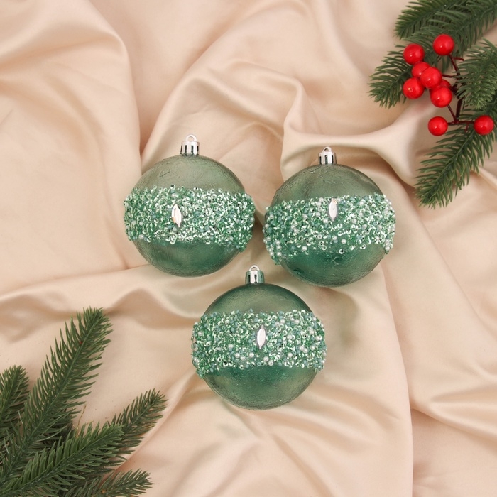 Набор шаров пластик d-8 см, 3 шт Набор шаров пластик d-8 см, 3 шт "Эйдонс" зелёный