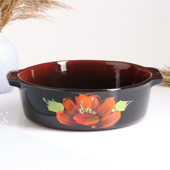 Емкость для запекания Емкость для запекания "Десерт большая" 2,25л / 25,5х8см, мак на черном