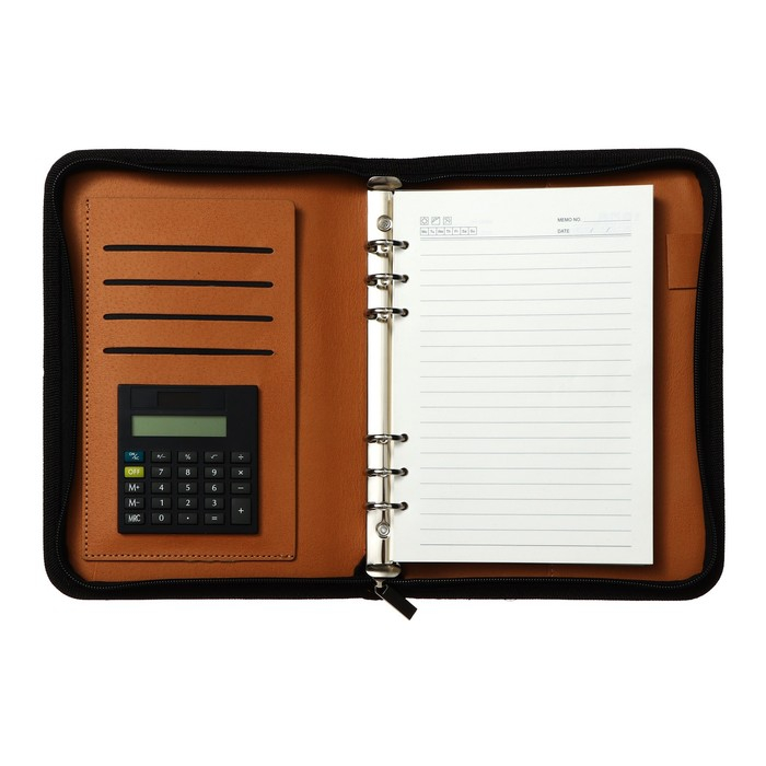 Органайзер на кольцах А5, 100 листов в линейку, с калькулятором, на молнии, чёрный Органайзер на кольцах А5, 100 листов в линейку, с калькулятором, на молнии, чёрный