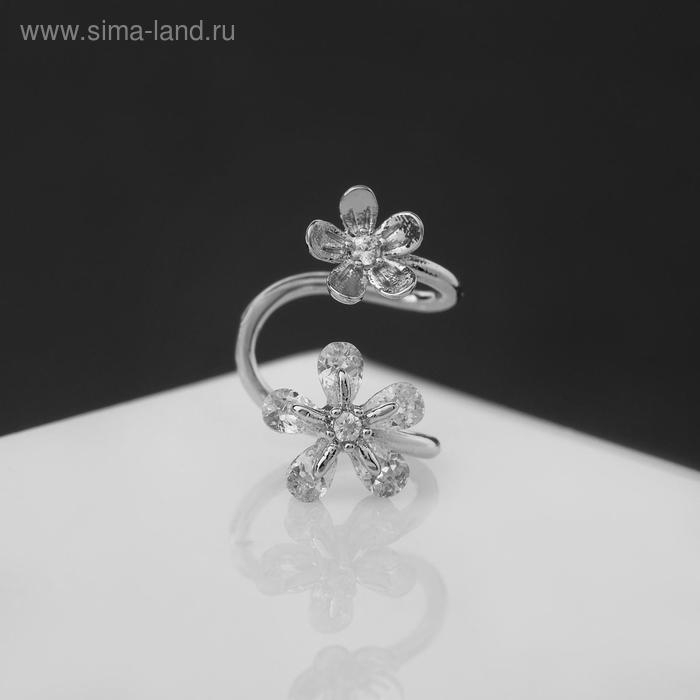 Серьга «Кафф» два цветка, цвет белый в серебре