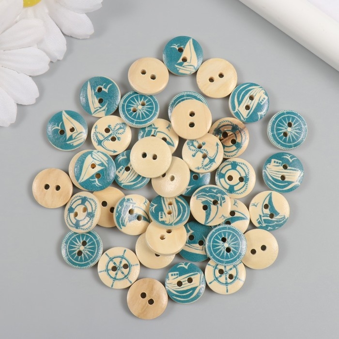 Пуговицы дерево для творчества 2 прокола Пуговицы дерево для творчества 2 прокола "Морской прибой" набор 40 шт 1,5х1,5х0,4 см