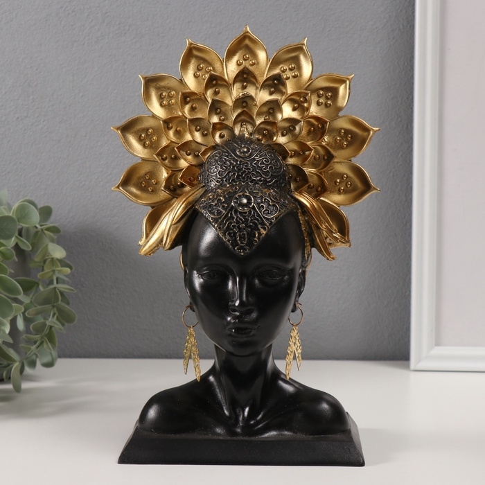 Сувенир полистоун бюст Сувенир полистоун бюст "Девушка с золотой георгиной-короной" чёрный 8,6х17х26,6 см