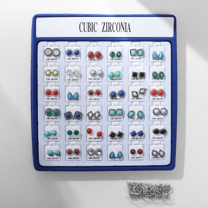 Пусеты в коробке 36 пар «Натурель», цвет МИКС в чернёном серебре Пусеты в коробке 36 пар «Натурель», цвет МИКС в чернёном серебре