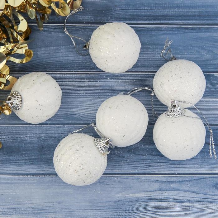 Набор шаров пластик d-3,5 см, 6 шт Набор шаров пластик d-3,5 см, 6 шт "Снежная пудра" белый