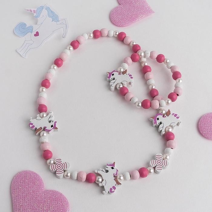 Набор детский «Выбражулька» 2 предмета: бусы, браслет, единорог, цвет МИКС Набор детский «Выбражулька» 2 предмета: бусы, браслет, единорог, цвет МИКС