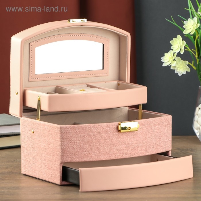 Шкатулка кожзам для украшений сундучок  Шкатулка кожзам для украшений сундучок "Розовая" комбинированная 13х15х21,5 см