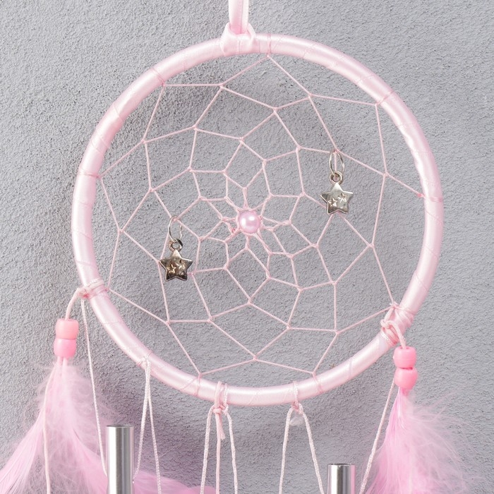 Ловец снов+музыка ветра 4 трубочки Ловец снов+музыка ветра 4 трубочки "Паутинка с звёздочками" d=13 см МИКС 47 см