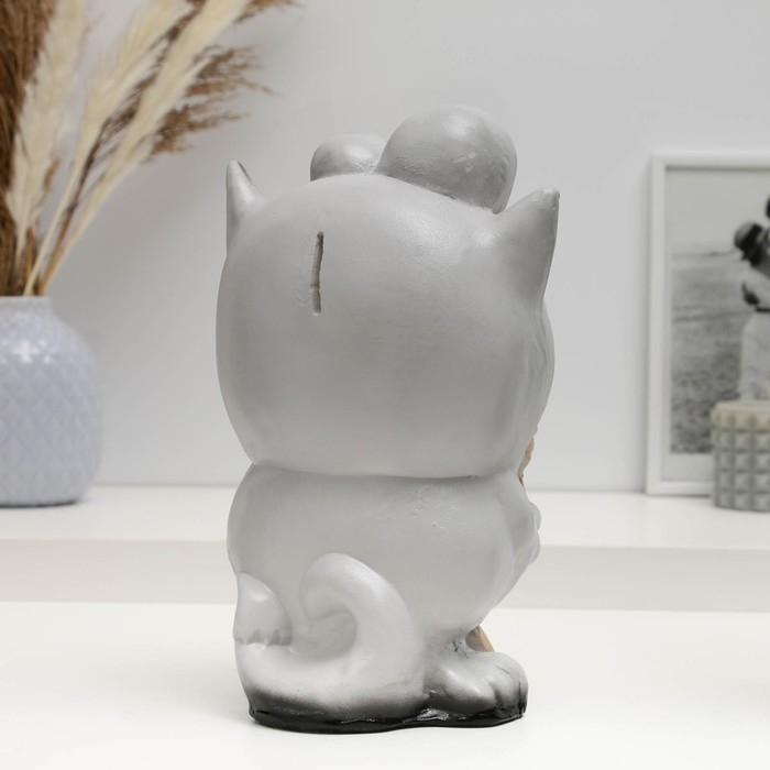 Копилка Копилка "Кот с рыбкой" серый, 16х14х25,5см МИКС