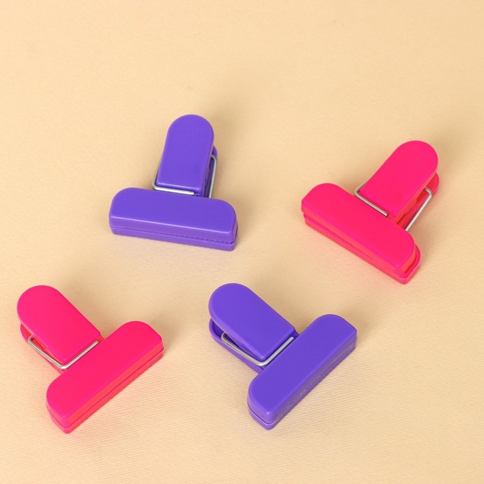 Набор зажимов для пакетов, 4×1,7 см, 4 шт, цвет МИКС Набор зажимов для пакетов, 4×1,7 см, 4 шт, цвет МИКС
