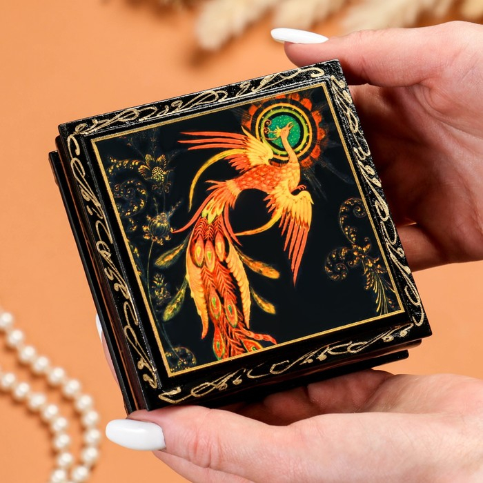 Шкатулка «Жар-птица», 10×10 см, лаковая миниатюра Шкатулка «Жар-птица», 10×10 см, лаковая миниатюра