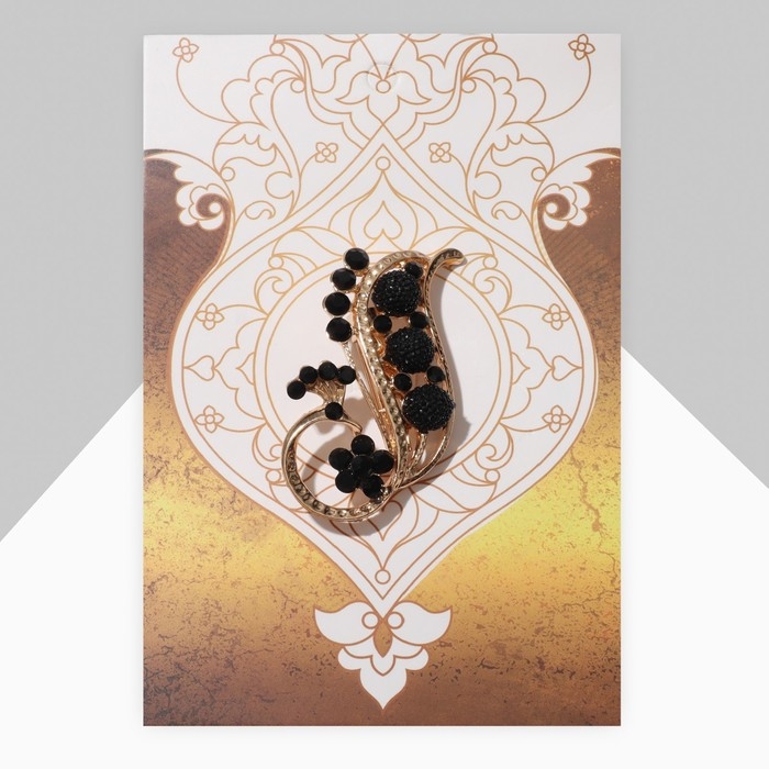 Брошь «Павлин черничный», цвет чёрный в золоте