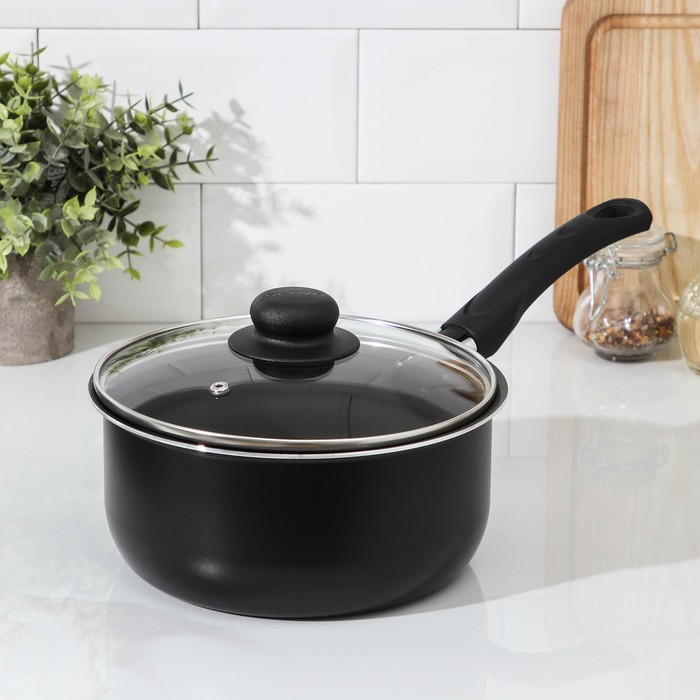 Ковш Consul, 2,7 л, стеклянная крышка, пластиковая ручка, антипригарное покрытие, цвет чёрный Ковш Consul, 2,7 л, стеклянная крышка, пластиковая ручка, антипригарное покрытие, цвет чёрный