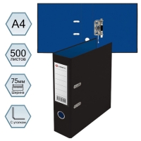Пaпкa-регистратор А4 75мм PVC Lamark 2-ух стор. черный/синий, кант., карман, собр.