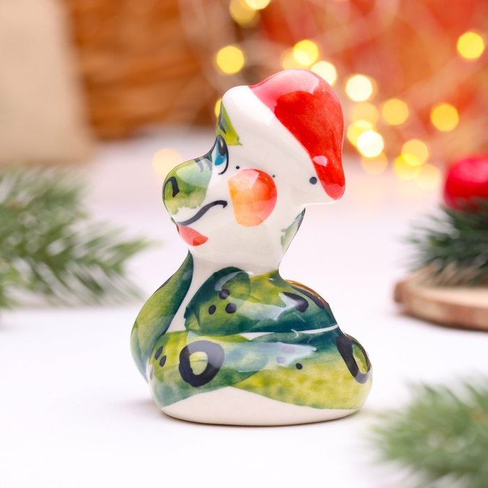 Новый год. Сувенир символ года «Змейка в шапке», большая, гжель, цветная Новый год. Сувенир символ года «Змейка в шапке», большая, гжель, цветная