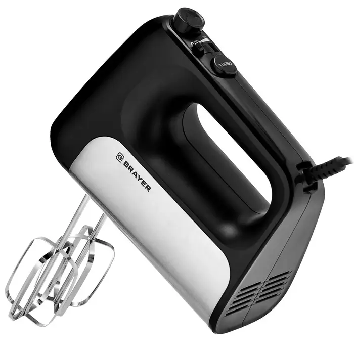 Миксер  BRAYER 1303BR-BK, ручной, 500 Вт, 5 скоростей, 2 пары насадок, турборежим