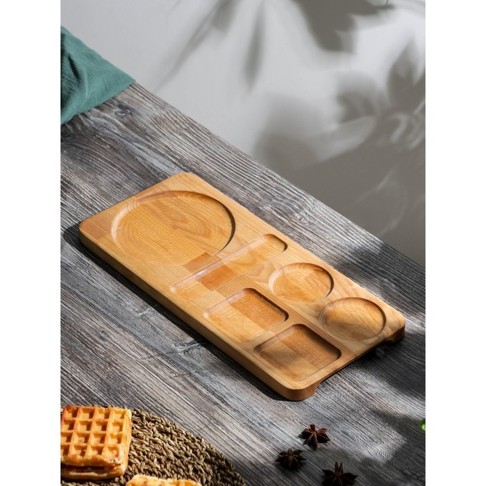 Поднос-подставка Adelica «Чайная станция», на 2 персоны, с потайными ручками, 40×18×1,8 см, берёза Поднос-подставка Adelica «Чайная станция», на 2 персоны, с потайными ручками, 40×18×1,8 см, берёза