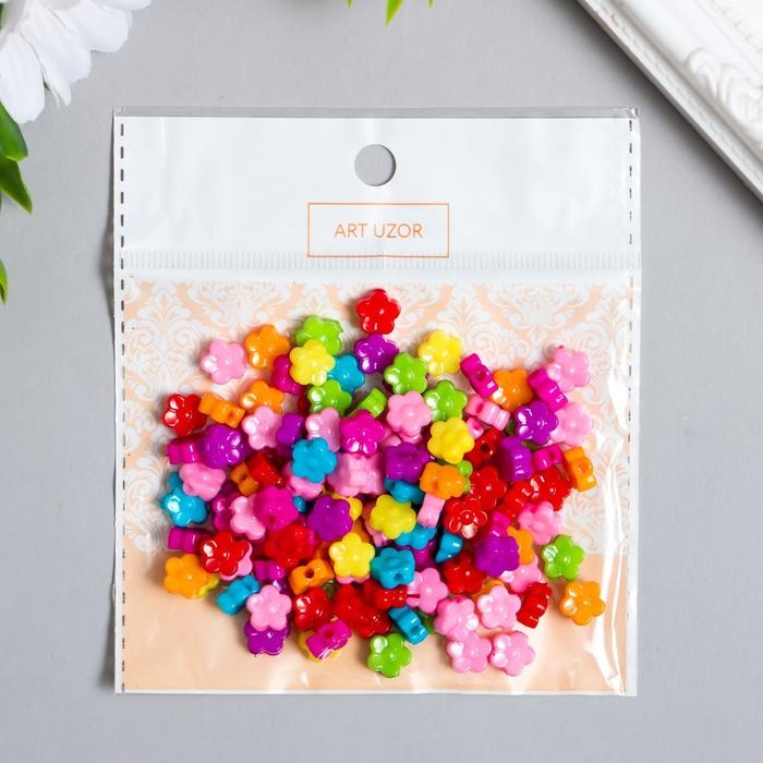 Бусины для творчества пластик "Цветные микро цветочки" набор 150 шт 0,4х0,9х0,9 см