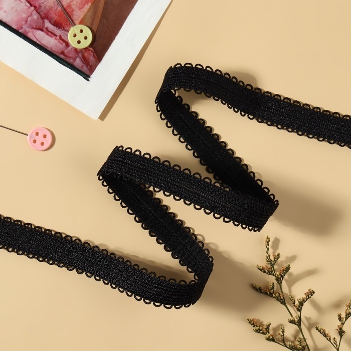 Резинка для бретелей, ажурная, 15 мм, 10 ± 0,5 м, цвет чёрный Резинка для бретелей, ажурная, 15 мм, 10 ± 0,5 м, цвет чёрный