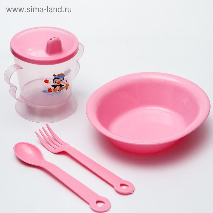 Набор для кормления: миска, поильник, вилка, ложка, цвет МИКС Набор для кормления: миска, поильник, вилка, ложка, цвет МИКС