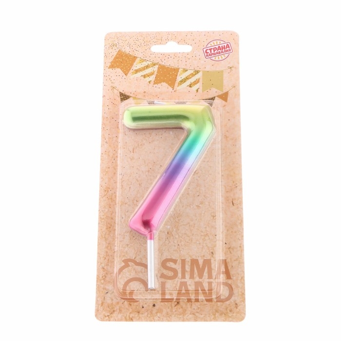 Свеча в торт  Свеча в торт "Акварель", цифра 7, 9 см, ГИГАНТ