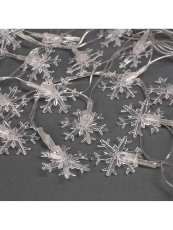 Гирлянда &laquo;Нить&raquo; 5 м с насадками &laquo;Снежинки большие&raquo;, IP20, прозрачная нить, 20 LED, свечение мульти (RG/RB), мигание, 220 В