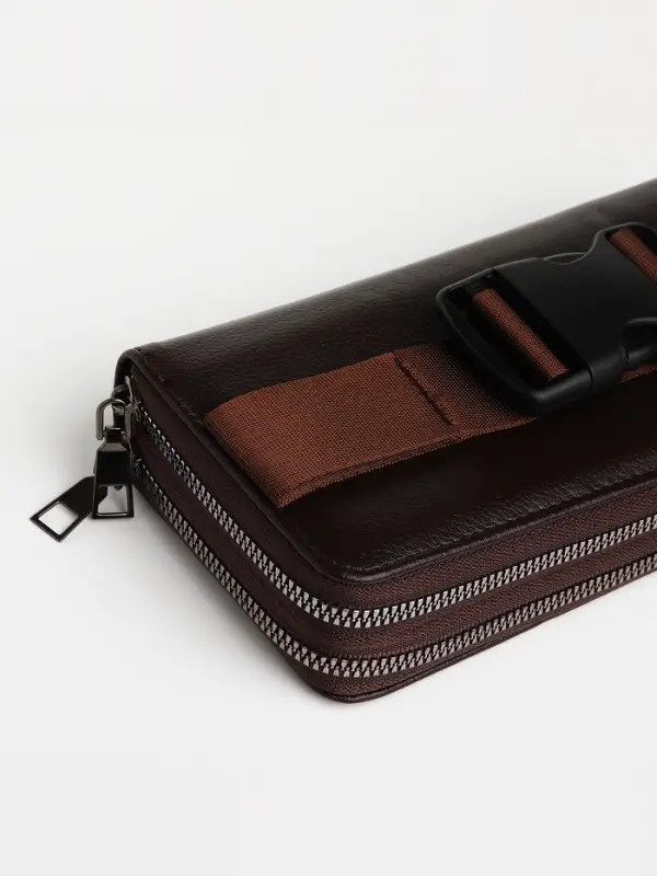 Сумка мужская на плечо TEXTURA, портмоне-клатч, на молнии, коричневая