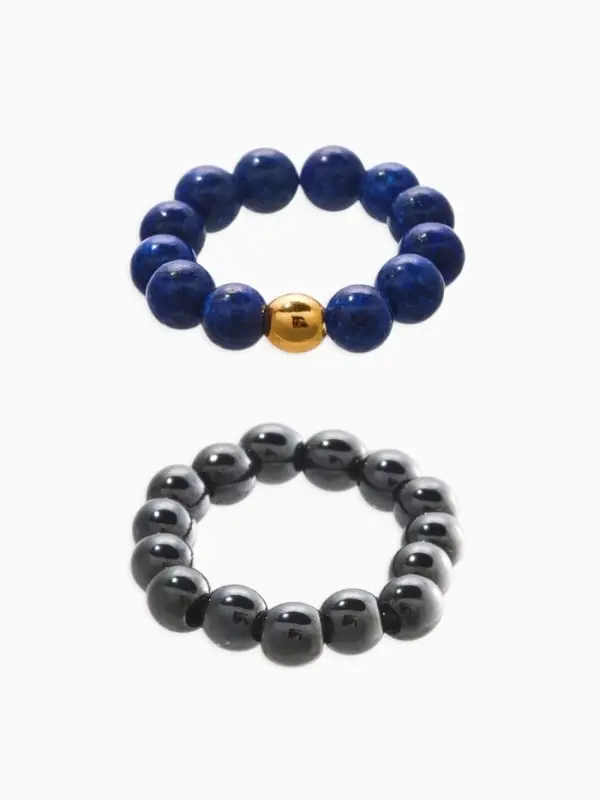 Набор колец &laquo;Лазурит и Гематит&raquo;, №4, 2 шт. синий, черный