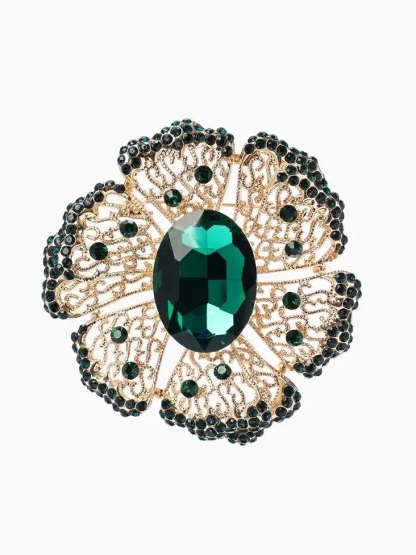Брошь &laquo;Цветок&raquo; изумруд, стразы, цвет зелёный в золоте