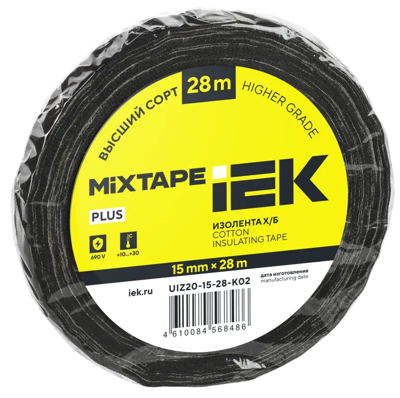 Изолента Х/Б 15мм 28м IEK MIXTAPE PLUS