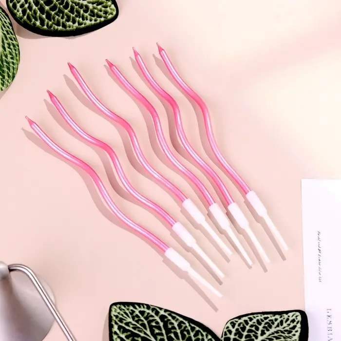 Свечи для торта витые «Серпантин» 6 шт., коктейльные, розовый блик Свечи для торта витые «Серпантин» 6 шт., коктейльные, розовый блик