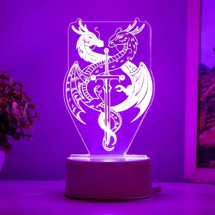 Светильник 3D RISALUX &laquo;Два дракона&raquo;, LED-ночник, белый, 10&times;9.5&times;16 см