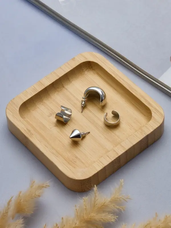 Серьги и кафф QF &laquo;Объёмные фигуры&raquo;, набор 4 шт. цвет серебро