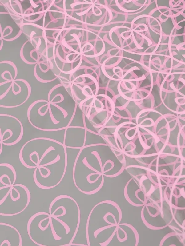 Плёнка для цветов &laquo;Бантики&raquo;, прозрачная/розовая, 0.6&times;9.3&plusmn;5% м, 40 мкм, 200 г