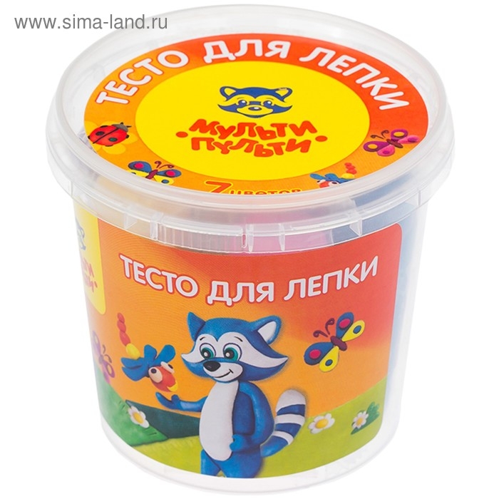 Тесто для лепки 7 цветов по 30 г Мульти-Пульти  Тесто для лепки 7 цветов по 30 г Мульти-Пульти "Енот в деревне", пластиковое ведро с крышкой
