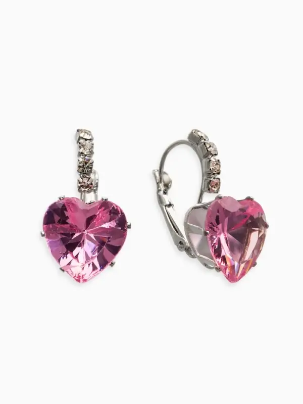 Серьги со стразами &laquo;Сердце&raquo;, мерцание, розовые в серебре