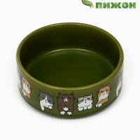 Миска керамическая "Парные коты" 200мл, 10,5 х 4 см , оливковая