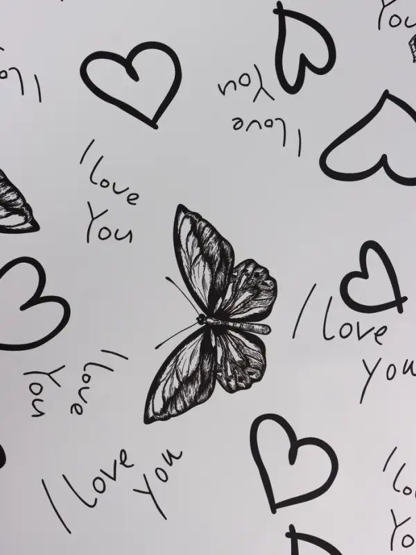 Пленка для цветов, "Бабочки и сердца", 57х57 см