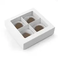 Коробка для 4 конфеты, с окном, целлюлоза белая,12.5×12.5×3.5 см