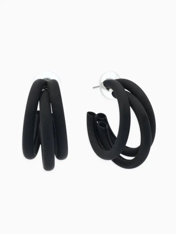 Серьги кольца тройные QF &laquo;Боттега&raquo;, d=3.5, чёрные