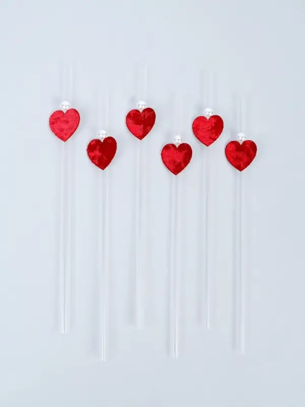 Трубочки для коктейля "сердечки, бусинки" (набор 6 шт)