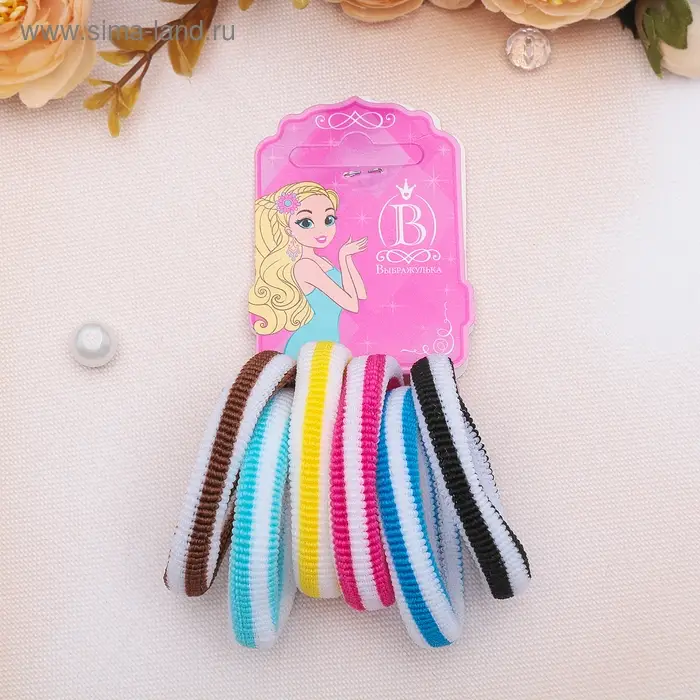 Резинка для волос Резинка для волос "Махрушка полоска" (набор 6 шт) цветная, микс
