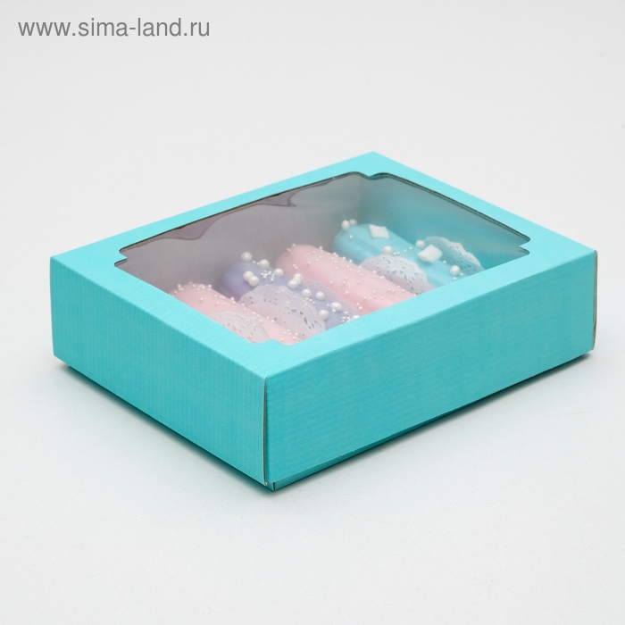 Коробка сборная, крышка-дно, с окном, голубая, МИКС голубого, 18 х 15 х 5 см Коробка сборная, крышка-дно, с окном, голубая, МИКС голубого, 18 х 15 х 5 см