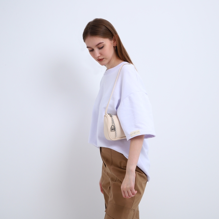 Сумка женская багет из текстиля, Nazamok, 23х13х5 см, бежевый цвет Сумка женская багет из текстиля, Nazamok, 23х13х5 см, бежевый цвет