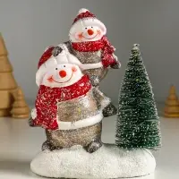 Сувенир керамика свет "Два снеговичка у ёлочки" 12х7,5х15,5 см