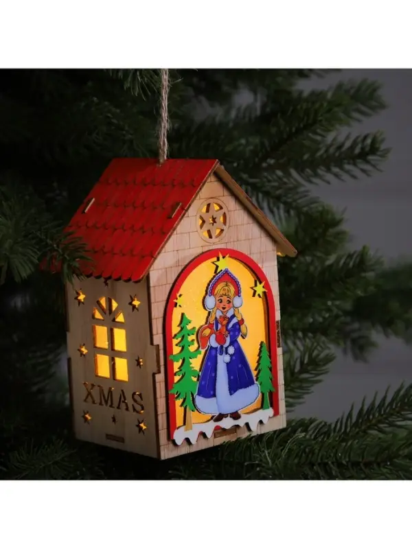 Ёлочная игрушка &laquo;Домик со Снегурочкой&raquo;, 14.5&times;11&times;8.5 см, 1 LED, от батареек, свечение тёплое белое