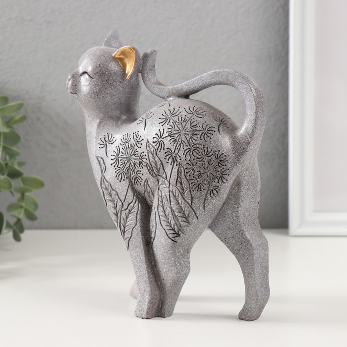 Сувенир полистоун Сувенир полистоун "Серая кошечка с узорами" 5,5х14х17,5 см