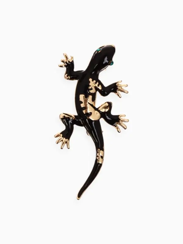 Брошь &laquo;Ящерица тёмная&raquo;, чёрная в золоте