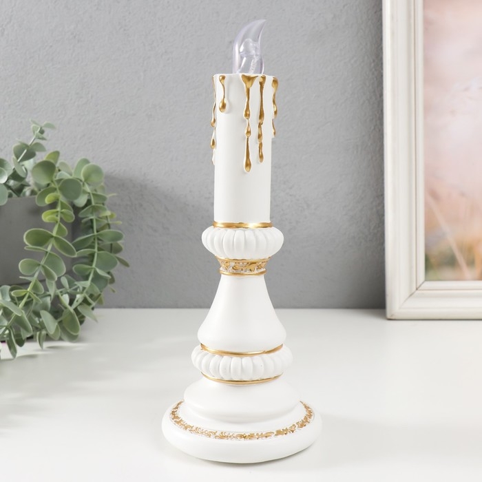 Сувенир полистоун свет  Сувенир полистоун свет "Свеча" 2хLR44 белый с золотом 10х10х24,5 см