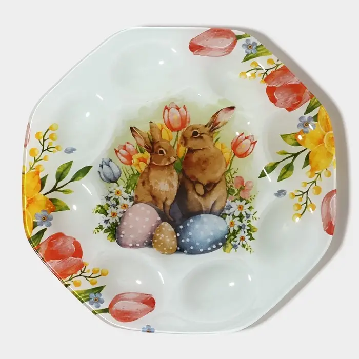 Подставка для яиц Доляна &laquo;Акварель&raquo;, 8 ячеек, 22&times;22 см, стекло, белая